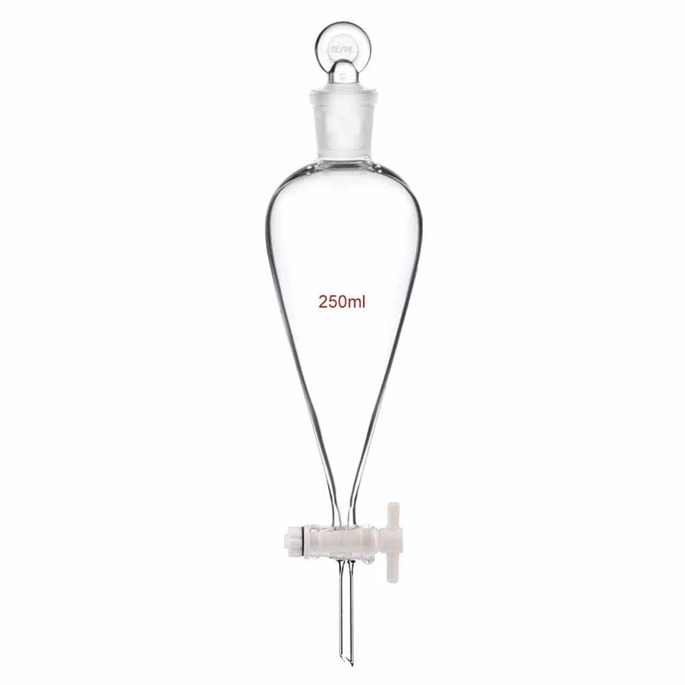 125ml Pear Shape Glass Separating Separatory Funnel With PTFE Stopcock