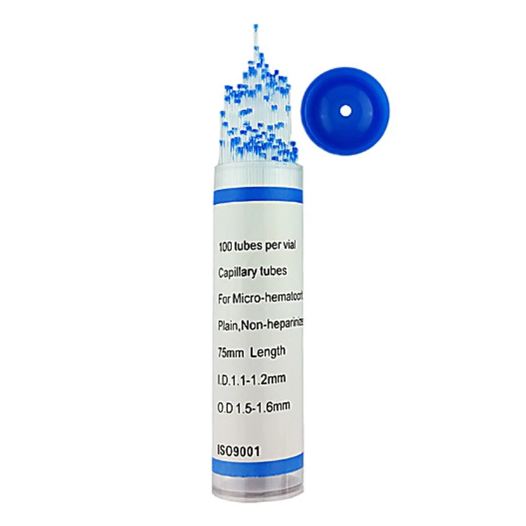 Tubo capilar de microhematocrito de vidrio con tapa azul