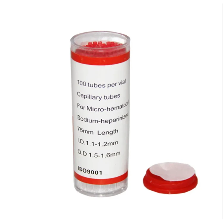 Tubo capilar de microhematocrito de vidrio superior rojo con heparina