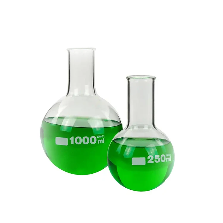 Matraz de vidrio transparente de borosilicato 3,3 para laboratorio, fondo redondo